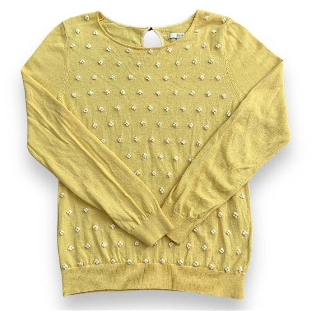 Boden French Knots Embroidered Wool Blend Lightweight Pullover Sweater Yellow